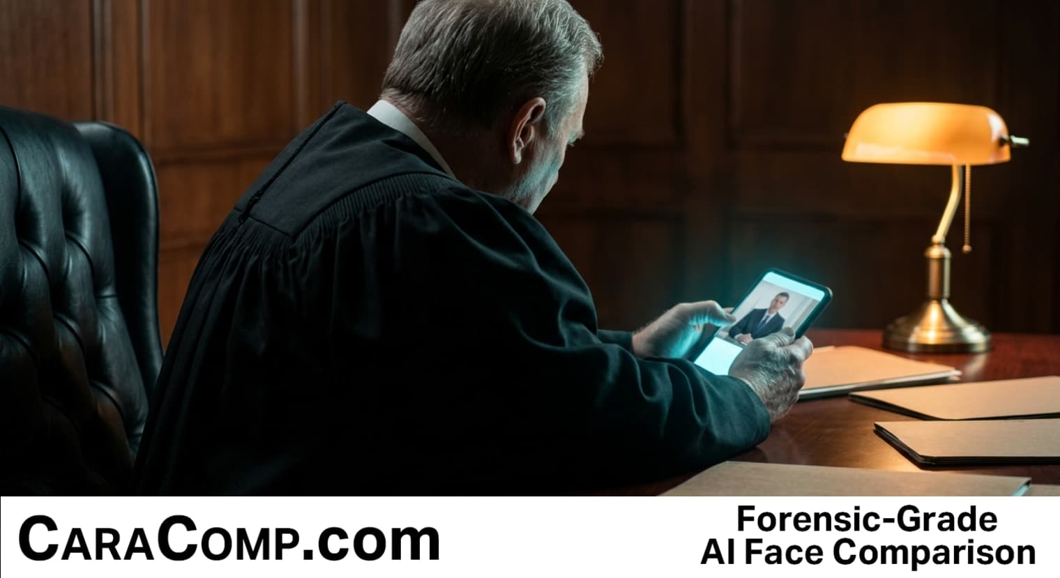 broward judge deepfake, deepfake call, gavel beside a distorted video call silhouette on a phone screen