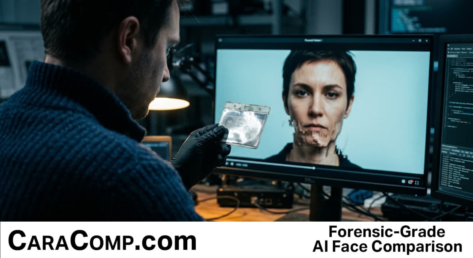 ai identity verification skin appear too smooth split-screen face and ID document icons on blue background