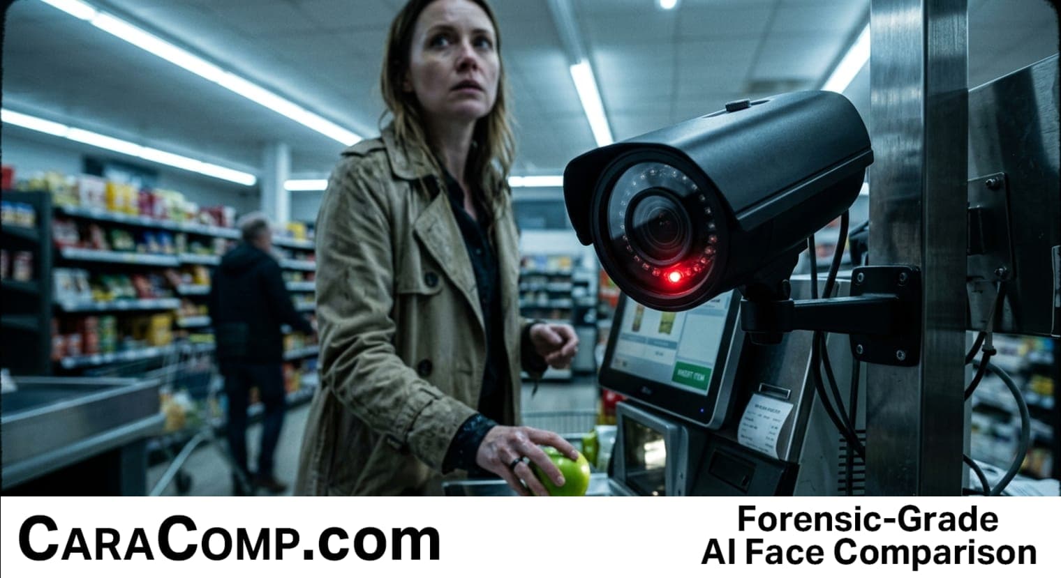 facial recognition camera security cameras equipped above a supermarket entrance scanning shoppers' faces