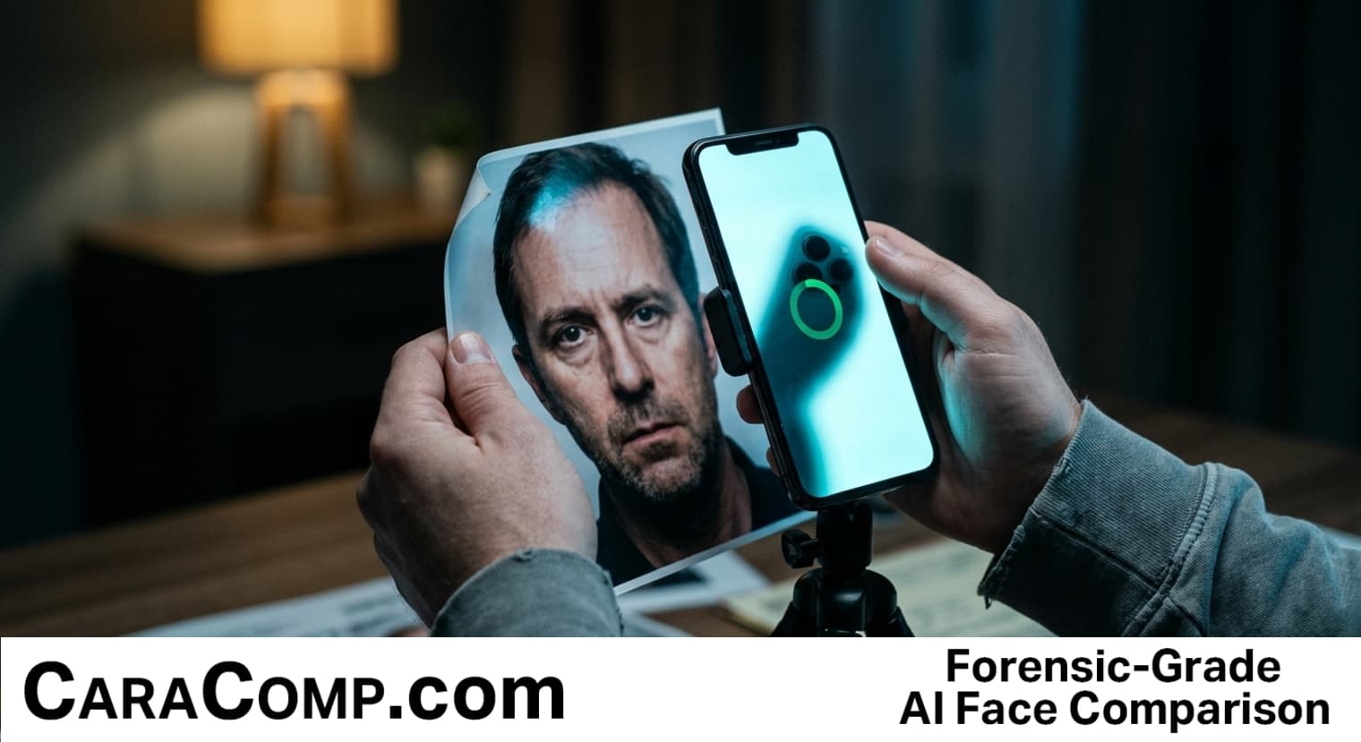 biometric authentication uses physical features— close-up of a phone scanning a face with a printed photo held beside it
