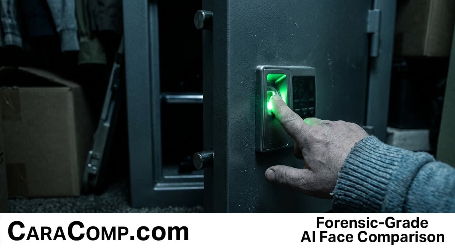 biometric lock office use warning showing fingerprint scanner unlocking a gun safe on its own