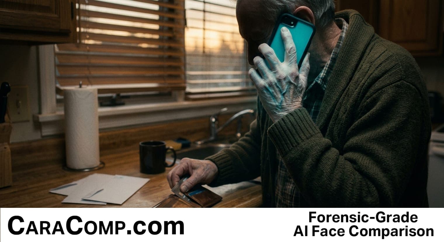 deepfake voice scam news today, deepfake scam, phone showing a glowing call waveform on a dark background