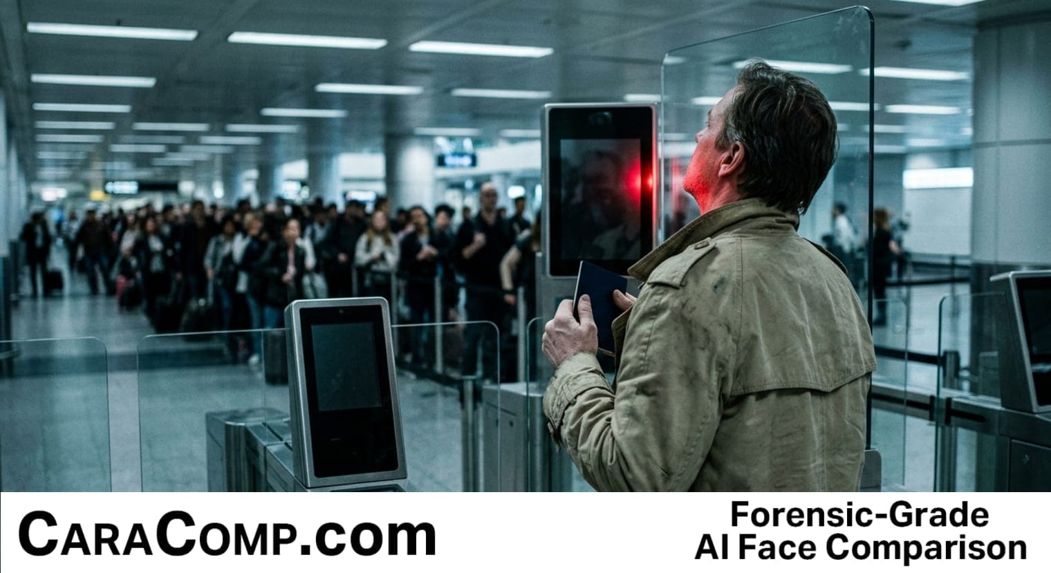 eu biometric border checks causing long delays: traveler at airport passport kiosk screen